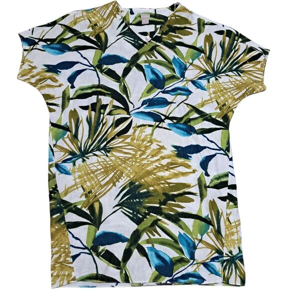 Chico's Linen Palm Print Tunic Wedge Short Dress Multi- Color Size 2 Large NWT - Picture 1 of 15
